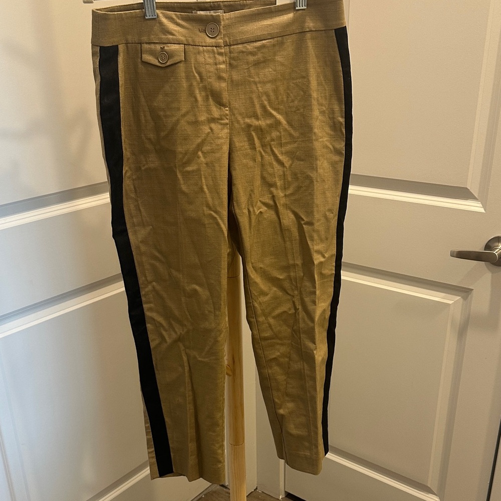 LOFT Tan Dress Pants with Black Side Stripe